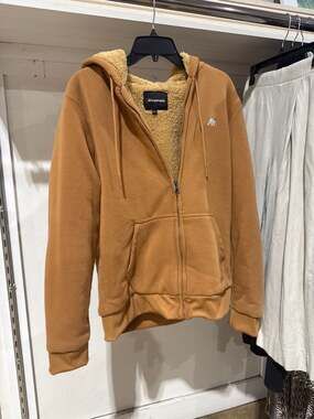 Aropostale Sherpa-Lined Full-Zip Hoodie in Camel Tan